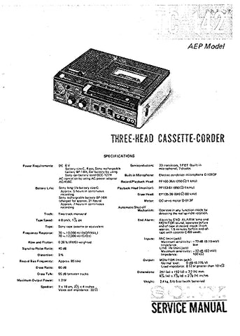 SONY TC-142 THREE HEAD CASSETTE-CORDER SERVICE MANUAL INC SCHEM DIAGS 36 PAGES ENG