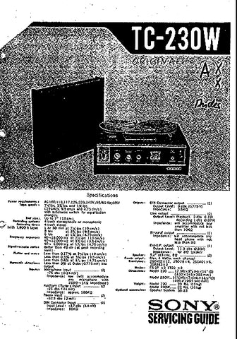 SONY TC-230W 4 TRACK STEREO REEL TO REEL TAPECORDER SERVICE MANUAL INC SCHEM DIAGS 18 PAGES ENG