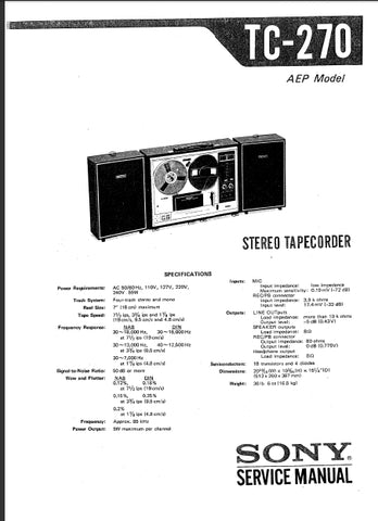 SONY TC-270 4 TRACK STEREO REEL TO REEL TAPECORDER SERVICE MANUAL INC SCHEM DIAGS 40 PAGES ENG