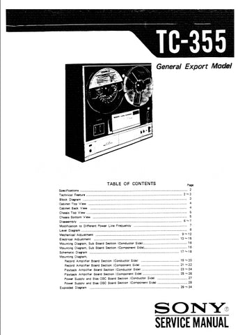 SONY TC-355 4 TRACK STEREO REEL TO REEL TAPECORDER SERVICE MANUAL INC SCHEM DIAGS 47 PAGES ENG