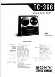 SONY TC-366 4 TRACK STEREO REEL TO REEL TAPECORDER SERVICE MANUAL INC SCHEM DIAGS 53 PAGES ENG