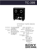 SONY TC-399 STEREO TAPE DECK SERVICE MANUAL INC SCHEM DIAGS 46 PAGES ENG
