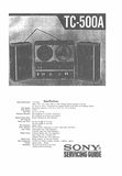 SONY TC-500A 4 TRACK STEREO REEL TO REEL TAPECORDER SERVICE MANUAL INC SCHEM DIAGS 64 PAGES ENG