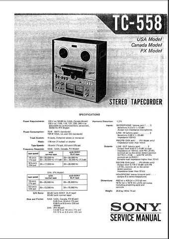 SONY TC-558 4 TRACK STEREO REEL TO REEL TAPECORDER SERVICE MANUAL INC SCHEM DIAGS 50 PAGES ENG
