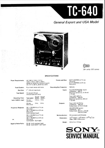 SONY TC-640 STEREO TAPE DECK SERVICE MANUAL INC SCHEM DIAGS 62 PAGES ENG