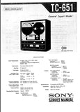 SONY TC-651 4 TRACK STEREO REEL TO REEL TAPECORDER SERVICE MANUAL INC SCHEM DIAGS 53 PAGES ENG