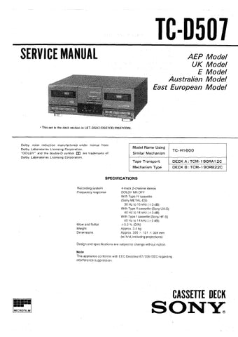 SONY TC-D507 TC-D509 STEREO CASSETTE DECK SERVICE MANUAL INC SCHEM DIAGS 30 PAGES ENG