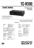 SONY TC-K590 STEREO CASSETTE DECK SERVICE MANUAL INC SCHEM DIAGS 31 PAGES ENG