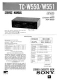 SONY TC-W550 TC-W551 STEREO CASSETTE DECK SERVICE MANUAL INC SCHEM DIAGS 29 PAGES ENG