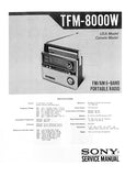 SONY TFM-8000W FM AM 6 BAND PORTABLE RADIO SERVICE MANUAL INC SCHEM DIAGS 28 PAGES ENG