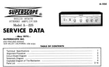 SUPERSCOPE A-225 SOLID STATE STEREO AMPLIFIER SERVICE DATA INC PCB SCHEM DIAG AND PARTS LIST 6 PAGES ENG