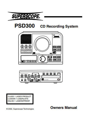 SUPERSCOPE PSD300 CD RECORDING SYSTEM OWNER'S MANUAL INC CONN DIAGS AND TRSHOOT GUIDE 40 PAGES ENG