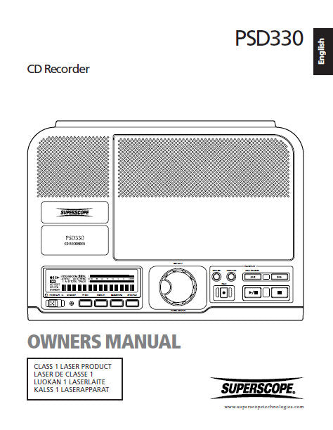 SUPERSCOPE PSD330 PORTABLE CD RECORDER OWNER'S MANUAL INC CONN DIAGS AND TRSHOOT GUIDE 22 PAGES ENG