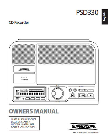 SUPERSCOPE PSD330 PORTABLE CD RECORDER OWNER'S MANUAL INC CONN DIAGS AND TRSHOOT GUIDE 22 PAGES ENG