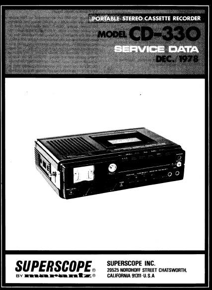 SUPERSCOPE CD-330 STEREO CASSETTE DECK SERVICE DATA INC SCHEMATIC DIAGRAMS 39 PAGES ENG