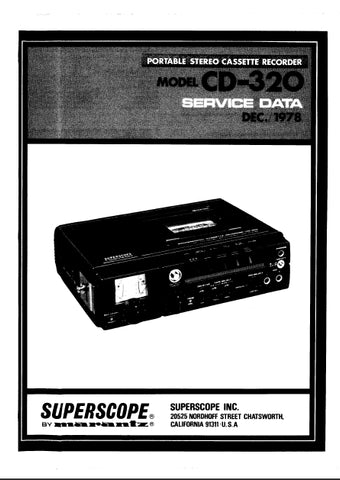 SUPERSCOPE CD-320 PORTABLE STEREO CASSETTE RECORDER SERVICE DATA INC SCHEMATIC DIAGRAMS 35 PAGES ENG