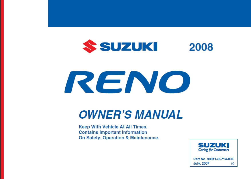 SUZUKI RENO MOTOR CAR OWNERS MANUAL 226 PAGES ENG