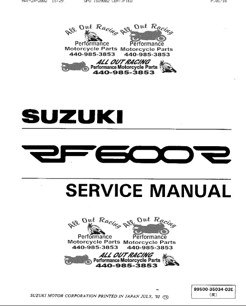 SUZUKI RF600R MOTORCYCLE SERVICE MANUAL 433 PAGES ENG