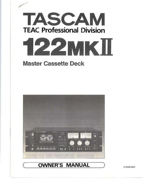 TASCAM 122MKII MASTER CASSETTE DECK OWNER'S MANUAL INC BLK DIAG 20 PAGES ENGLISH