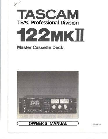 TASCAM 122MKII MASTER CASSETTE DECK OWNER'S MANUAL INC BLK DIAG 20 PAGES ENGLISH