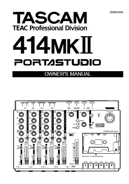 TASCAM 414MKII PORTASTUDIO OWNER'S MANUAL INC BLK & LEVEL DIAGS TRSHOOT GUIDE 36 PAGES ENG
