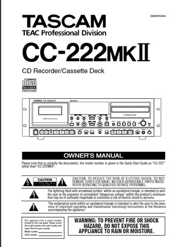 TASCAM CC-222MKII CD RECORDER/CASSETTE DECK OWNER'S MANUAL 40 PAGES ENGLISH