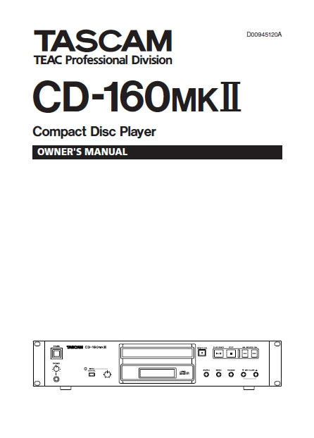 TASCAM CD-160MKII CD PLAYER OWNER'S MANUAL 24 PAGES ENGLISH