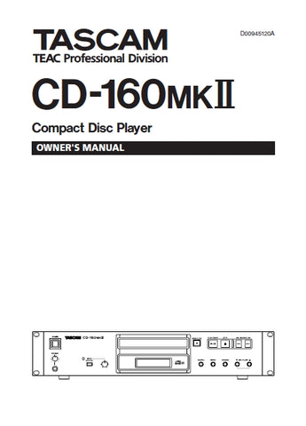 TASCAM CD-160MKII CD PLAYER OWNER'S MANUAL 24 PAGES ENGLISH