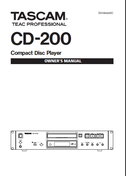 TASCAM CD-200 CD PLAYER OWNER'S MANUAL 28 PAGES ENGLISH