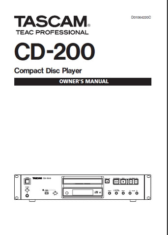 TASCAM CD-200 CD PLAYER OWNER'S MANUAL 28 PAGES ENGLISH