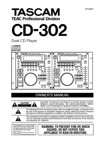 TASCAM CD-302 DUAL CD PLAYER OWNER'S MANUAL 32 PAGES ENGLISH