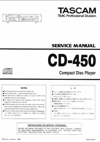 TASCAM CD-450 CD PLAYER SERVICE MANUAL 18 PAGES ENGLISH