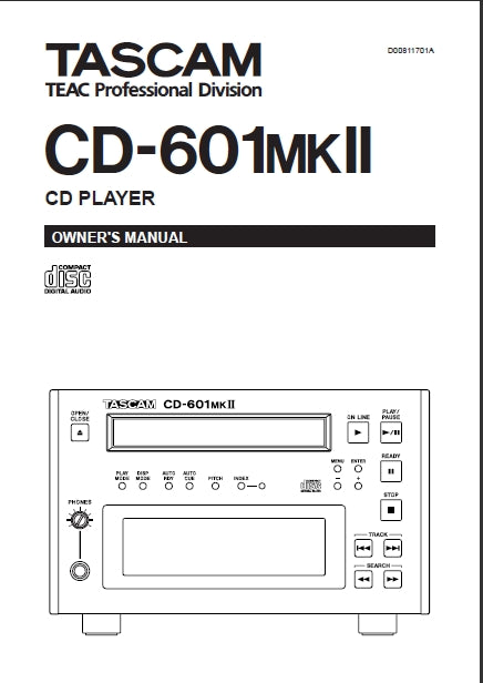 TASCAM CD-601MKII CD PLAYER OWNER'S MANUAL 30 PAGES ENGLISH