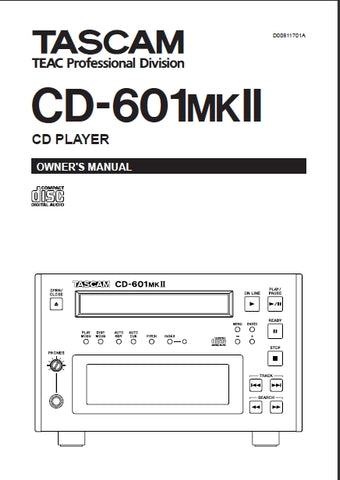TASCAM CD-601MKII CD PLAYER OWNER'S MANUAL 30 PAGES ENGLISH