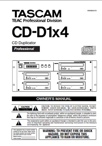 TASCAM CD-D1x4 CD DUPICATOR PROFESSIONAL OWNERS MANUAL 22 PAGES ENGLISH