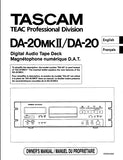 TASCAM DA-20MKII DA-20 DIGITAL AUDIO TAPE DECK MAGNETOPHONE NUMERIQUE D.A.T OWNER'S MANUAL MANUEL DU PROPRIETAIRE 56 PAGES ENG FRANC
