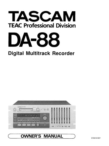 TASCAM DA-88 DIGITAL MULTITRACK RECORDER OWNER'S MANUAL 26 PAGES ENGLISH