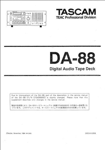 TASCAM DA-88 DIGITAL AUDIO TAPE DECK SERVICE MANUAL INC PCBS SCHEM DIAGS AND PARTS LIST 48 PAGES ENG