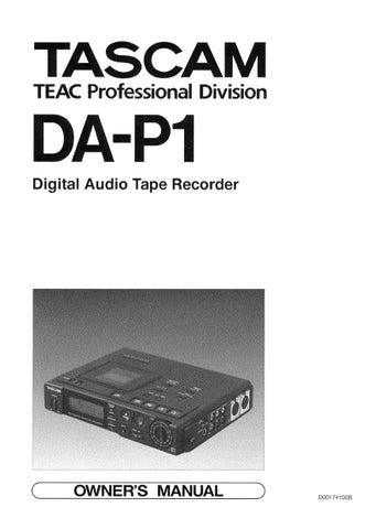 TASCAM DA-P1 DIGITAL AUDIO TAPE RECORDER OWNER'S MANUAL 24 PAGES ENGLISH