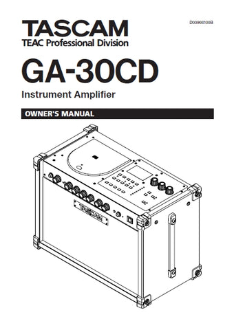 TASCAM GA-30CD INSTRUMENT AMPLIFIER OWNER'S MANUAL 24 PAGES ENGLISH