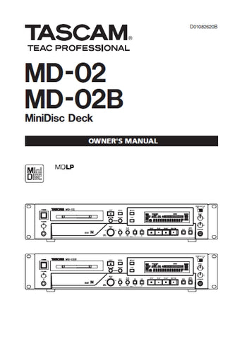 TASCAM MD-02 MD-02B MINIDISC DECK OWNER'S MANUAL 40 PAGES ENGLISH