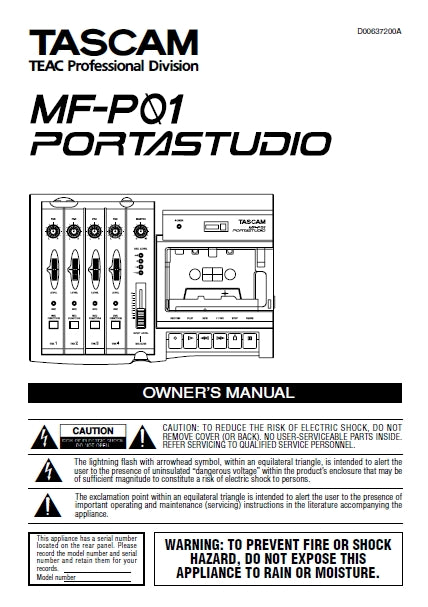 TASCAM MF-P01 PORTASTUDIO OWNER'S MANUAL INC TROUBLESHOOT GUIDE 16 PAGES ENG
