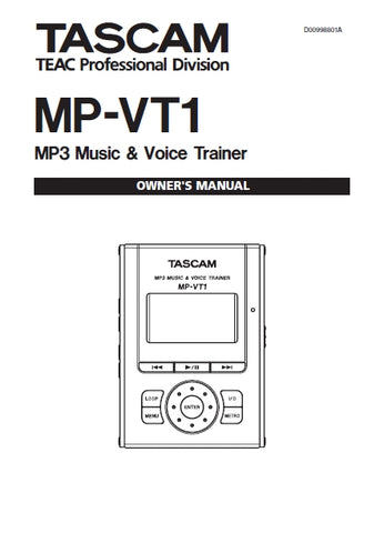 TASCAM MP-VT1 MP3 MUSIC AND VOICE TRAINER OWNER'S MANUAL 31 PAGES ENGLISH