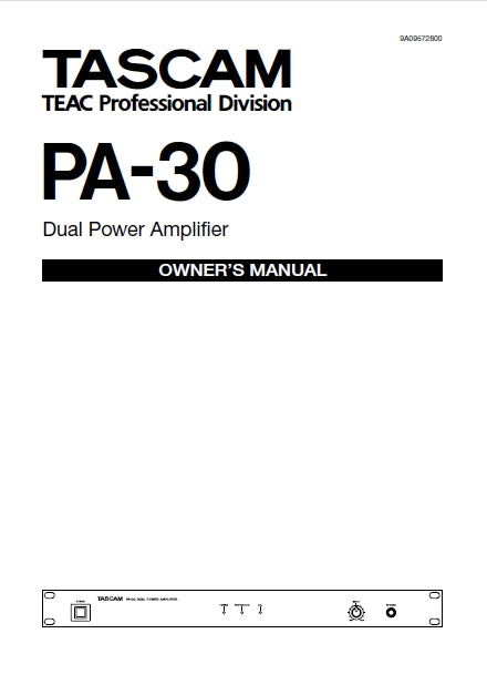 TASCAM  PA-30 DUAL POWER AMPLIFIER OWNER'S MANUAL 12 PAGES ENGLISH