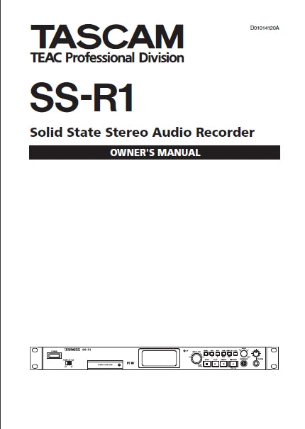 TASCAM SS-R1 SOLID STATE STEREO AUDIO RECORDER OWNER'S MANUAL 68 PAGES ENGLISH