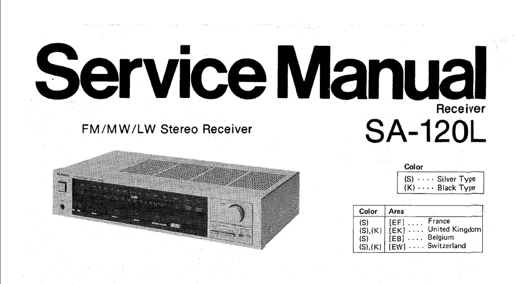 TECHNICS SA-120L FM MW LW STEREO RECEIVER SERVICE MANUAL INC SCHEMATIC DIAGRAMS 16 PAGES ENG