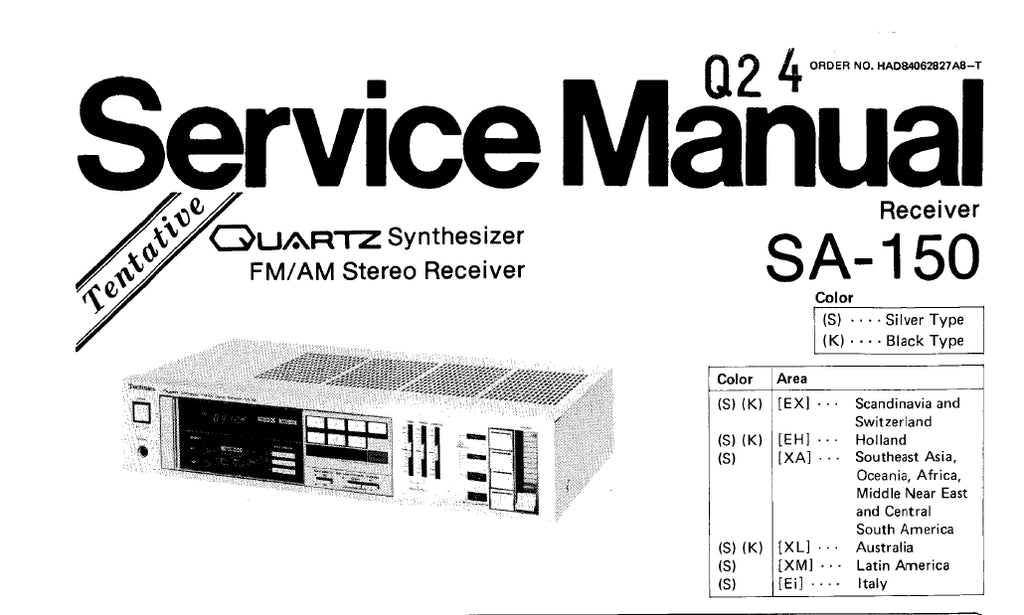 TECHNICS SA-150 QUARTZ SYNTHESIZER FM AM STEREO RECEIVER SERVICE MANUAL INC SCHEMATIC DIAGRAMS 30 PAGES ENG