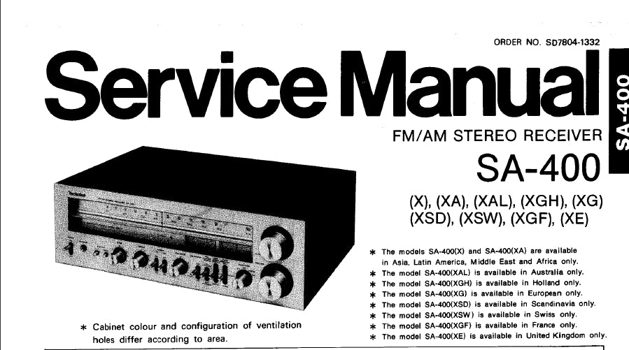 TECHNICS SA-400 FM AM STEREO RECEIVER SERVICE MANUAL INC SCHEM DIAGS 18 PAGES ENG