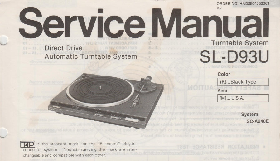 TECHNICS SL-D93U DIRECT DRIVE AUTOMATIC TURNTABLE SYSTEM SERVICE MANUAL INC SCHEMATIC DIAGRAMS 16 PAGES ENG