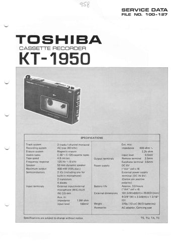 TOSHIBA KT-1950 CASSETTE RECORDER SERVICE MANUAL INC SCHEMATIC DIAGRAMS 14 PAGES ENG